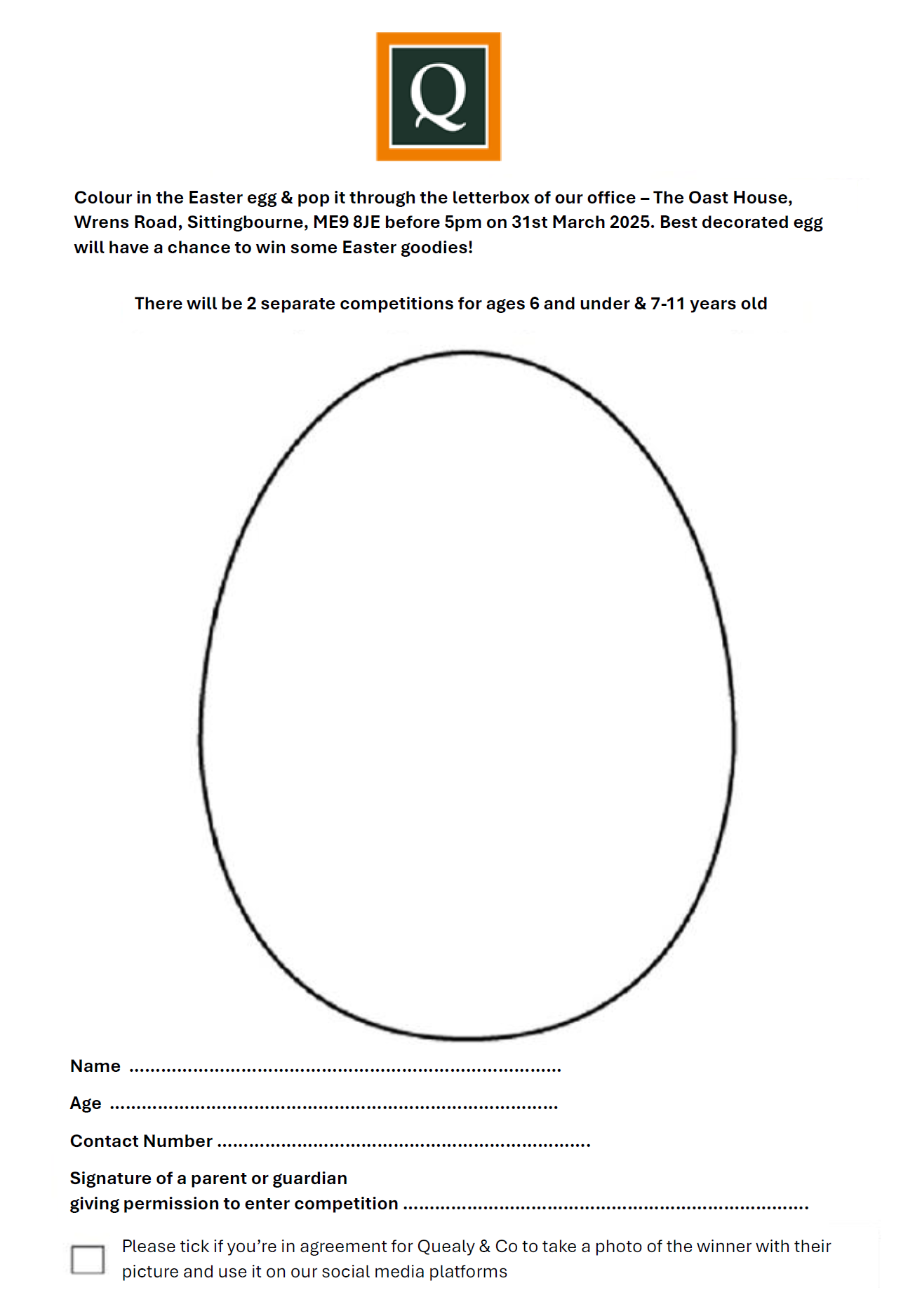 QUEALY EASTER EGG COMPETITION BLANK PAGE