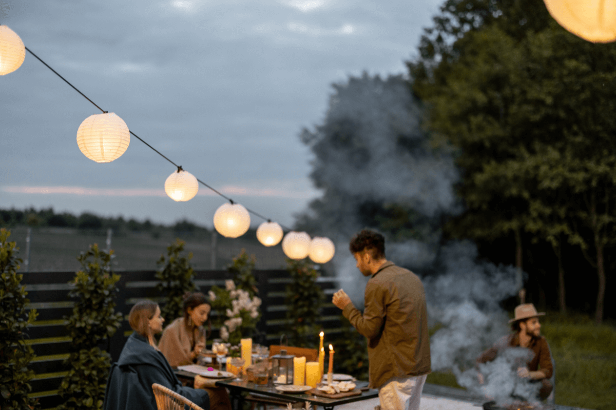 fairy lights in the garden